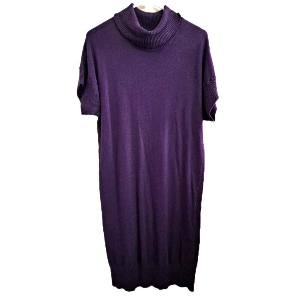Worthington Women's L Short Sleeve Purple Turtleneck Sweater Dress Angora Blend